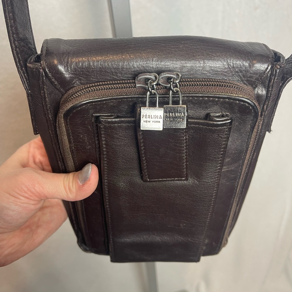 Vintage Perlina Brown Leather Crossbody Bag - Picture 3 of 8